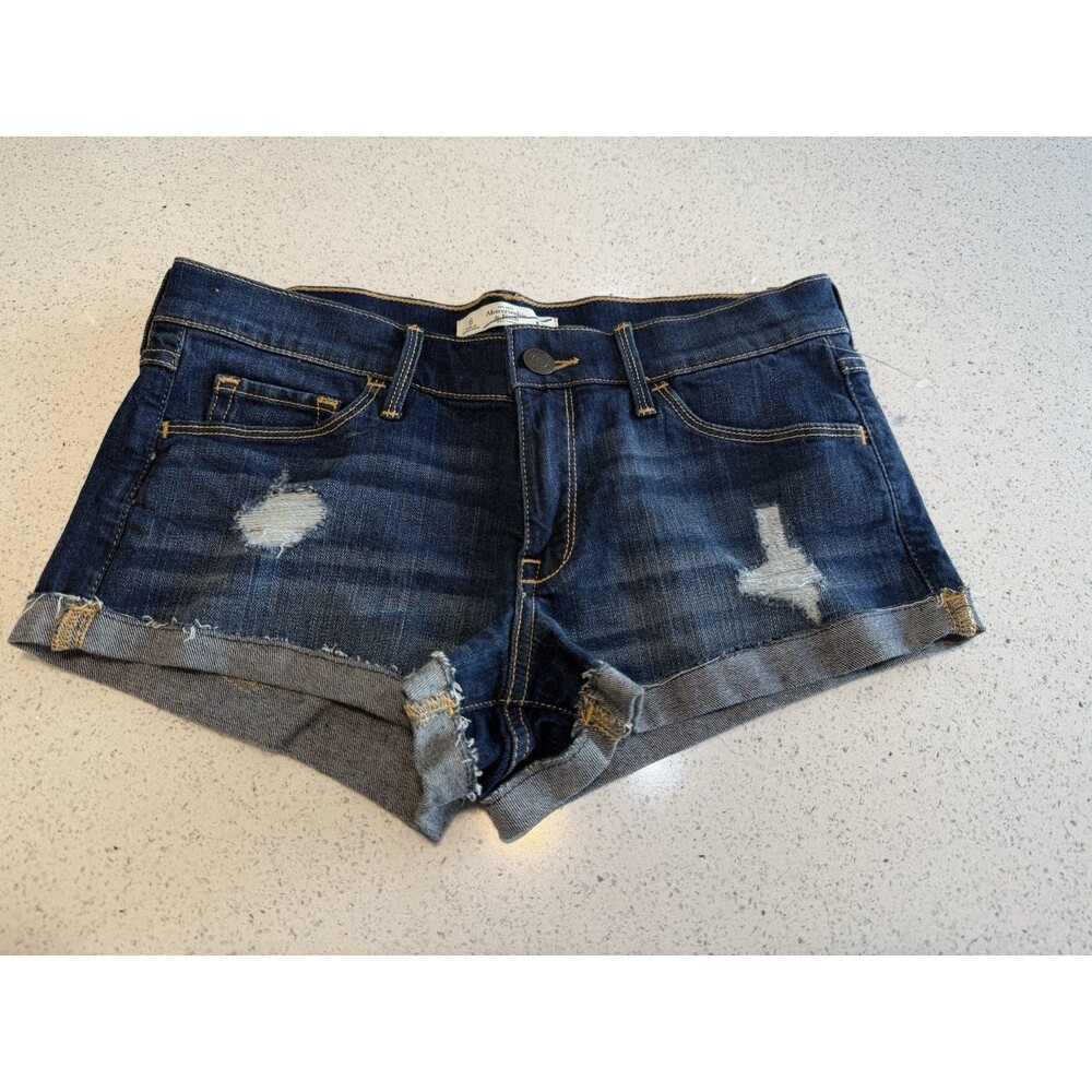 Abercrombie & Fitch Mini Shorts Womens Sz 6 W28 Blue Distressed Denim Distressed
